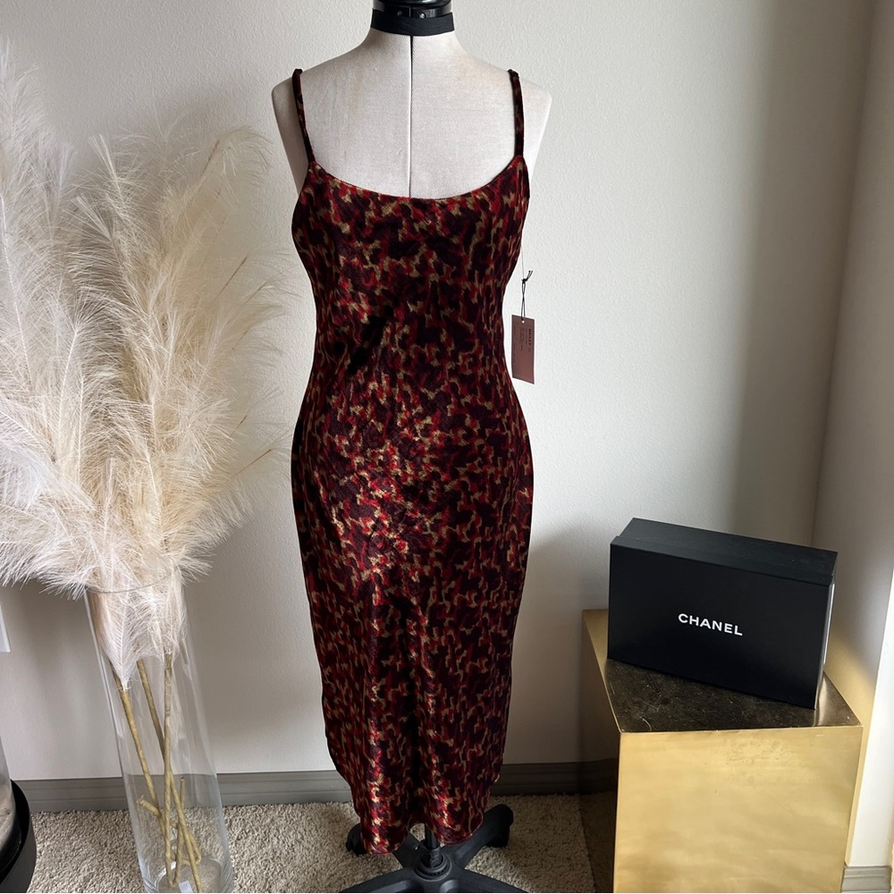NWT - REVOLVE Burgundy Multi-Color Slip Midi Dress